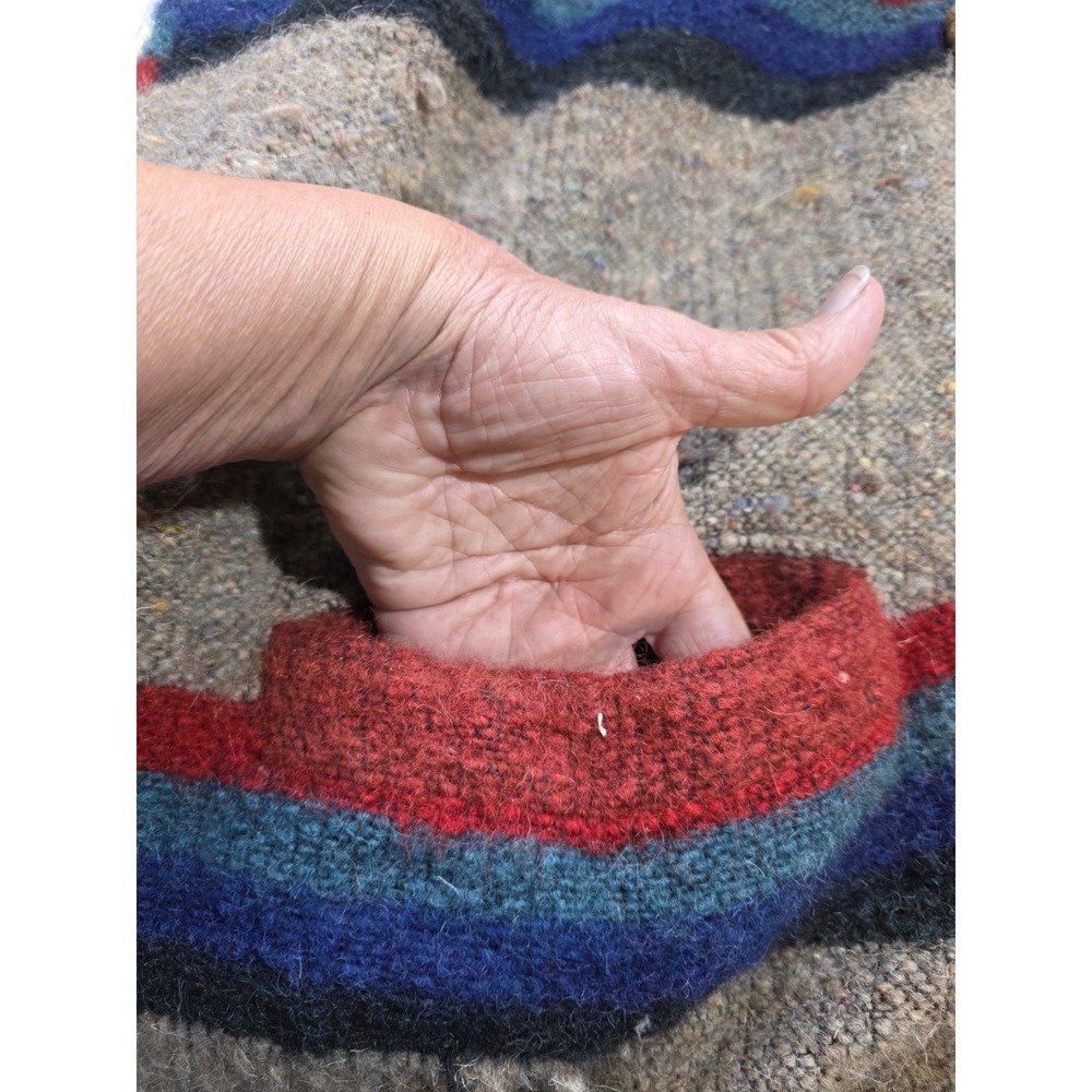 Vintage Wool-Feel Cardigan XL Tan Rainbow Stripe Wood Buttons Grandpa READ - Picture 11 of 13